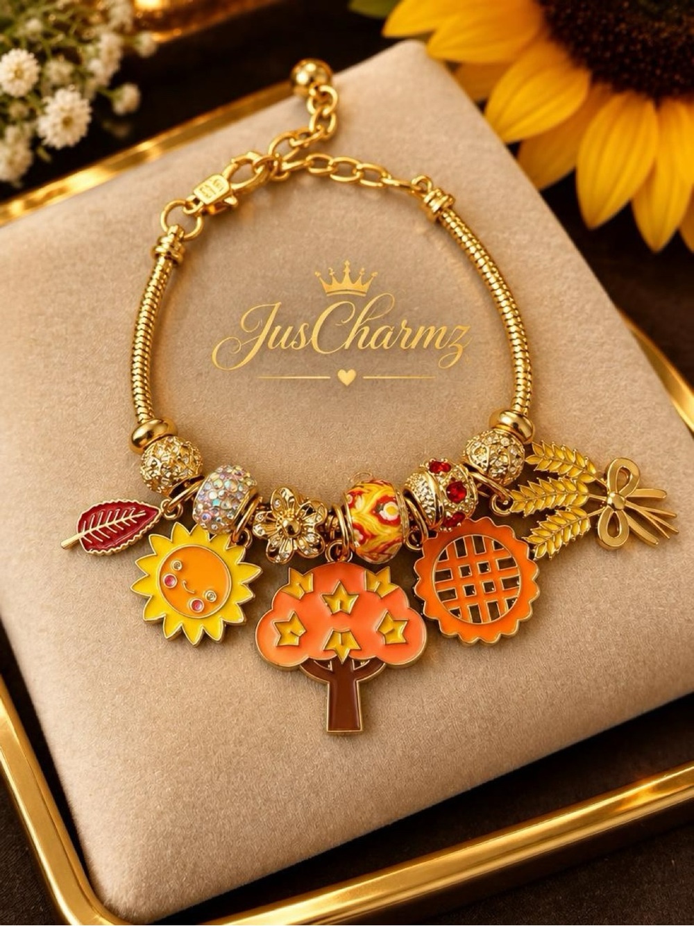 Autumn Charm Bracelet with Orange & Yellow Enamel Charms